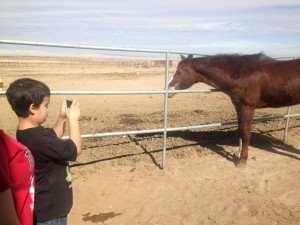 Jeff takes a picture of his new horse to send to his grandma